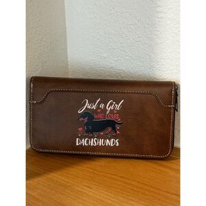 Brown Dachshund-Themed Zip-Around Wallet NWT